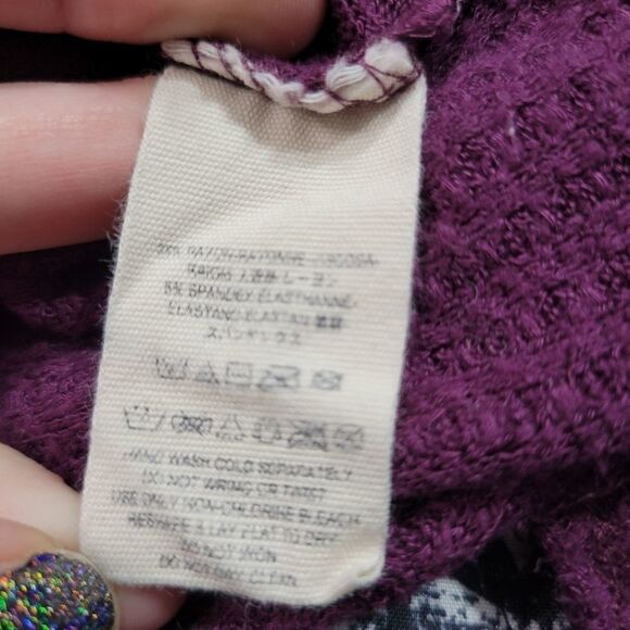 Free People Purple Waffle Knit Casual Comfy Oversized Loose Long Sleeve Tunic - Picture 4 of 5